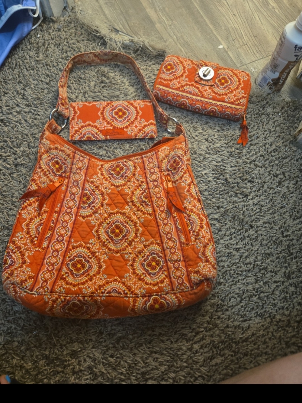 Vera Bradley Orange Quilted Floral Paisley Shoulder Bag with Matching Wristlet